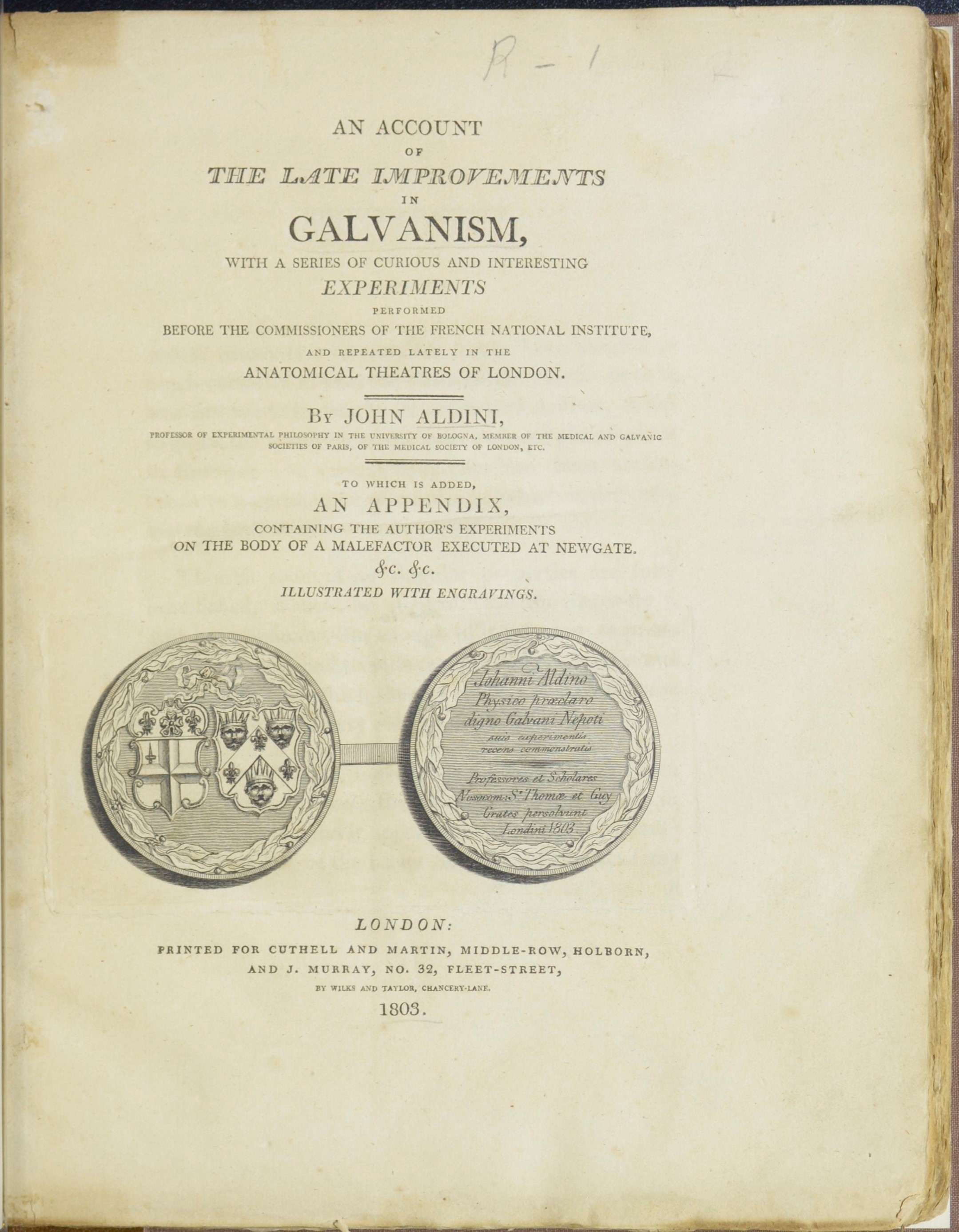 Dr Frankenstein: English Aldini title page