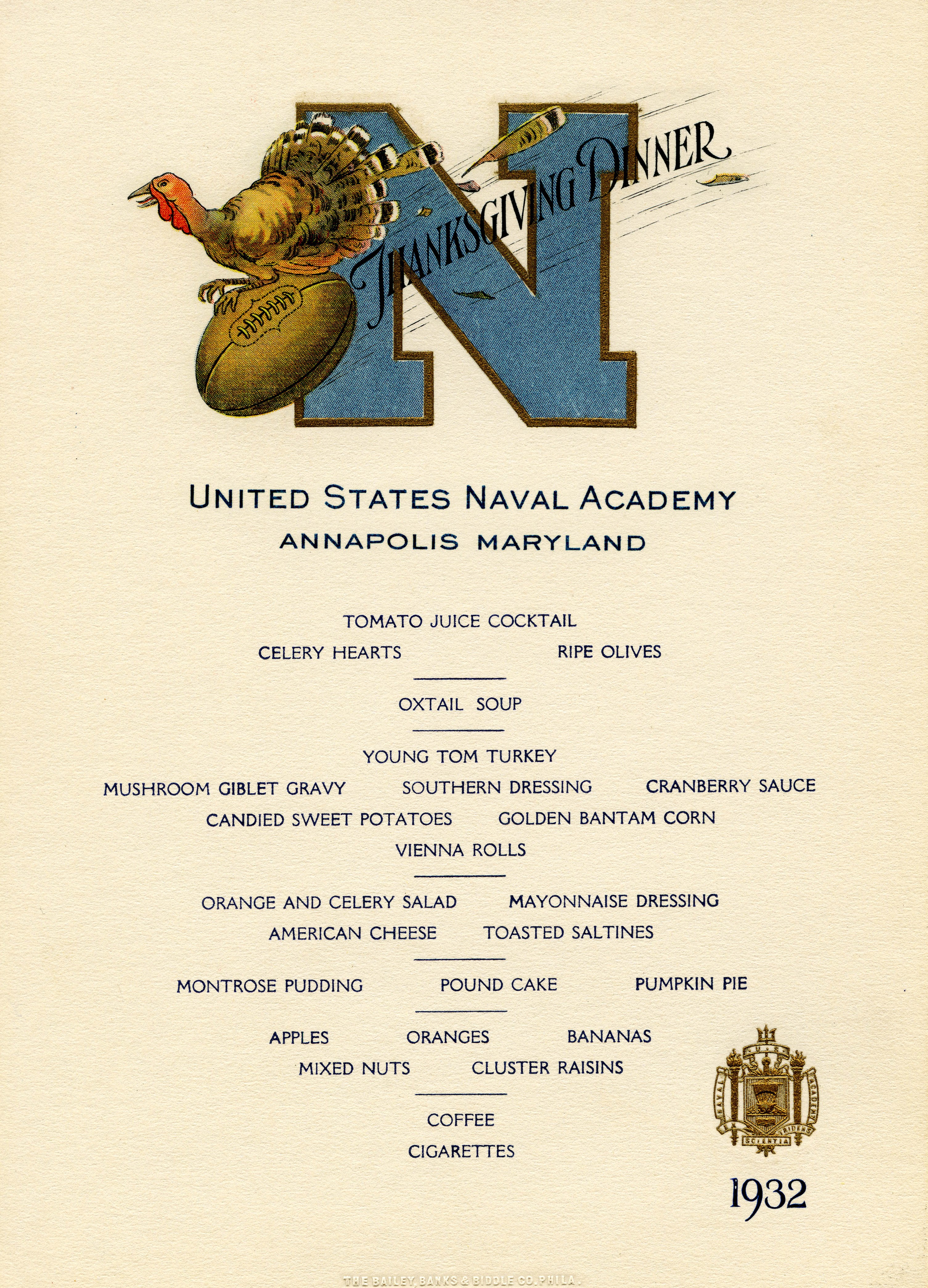 Thanksgiving: Thanksgiving dinner menu 1932