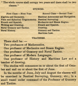 Chauvenet's proposed two-year course of study at the U.S. Naval School.