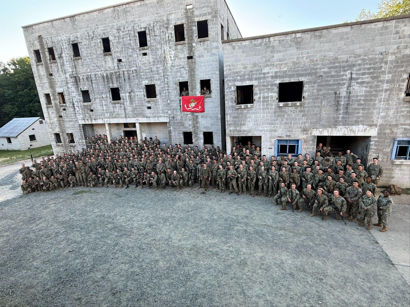Midshipmen in formation at MOUT Town during Leatherneck